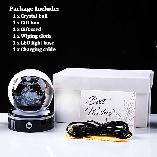 Miniatura 6 de YWHL Figura de bola de cristal de tortuga marina 3D con base LED, tortuga marina láser, regalos para mujeres y hombres en Navidad, cumpleaños, bola
