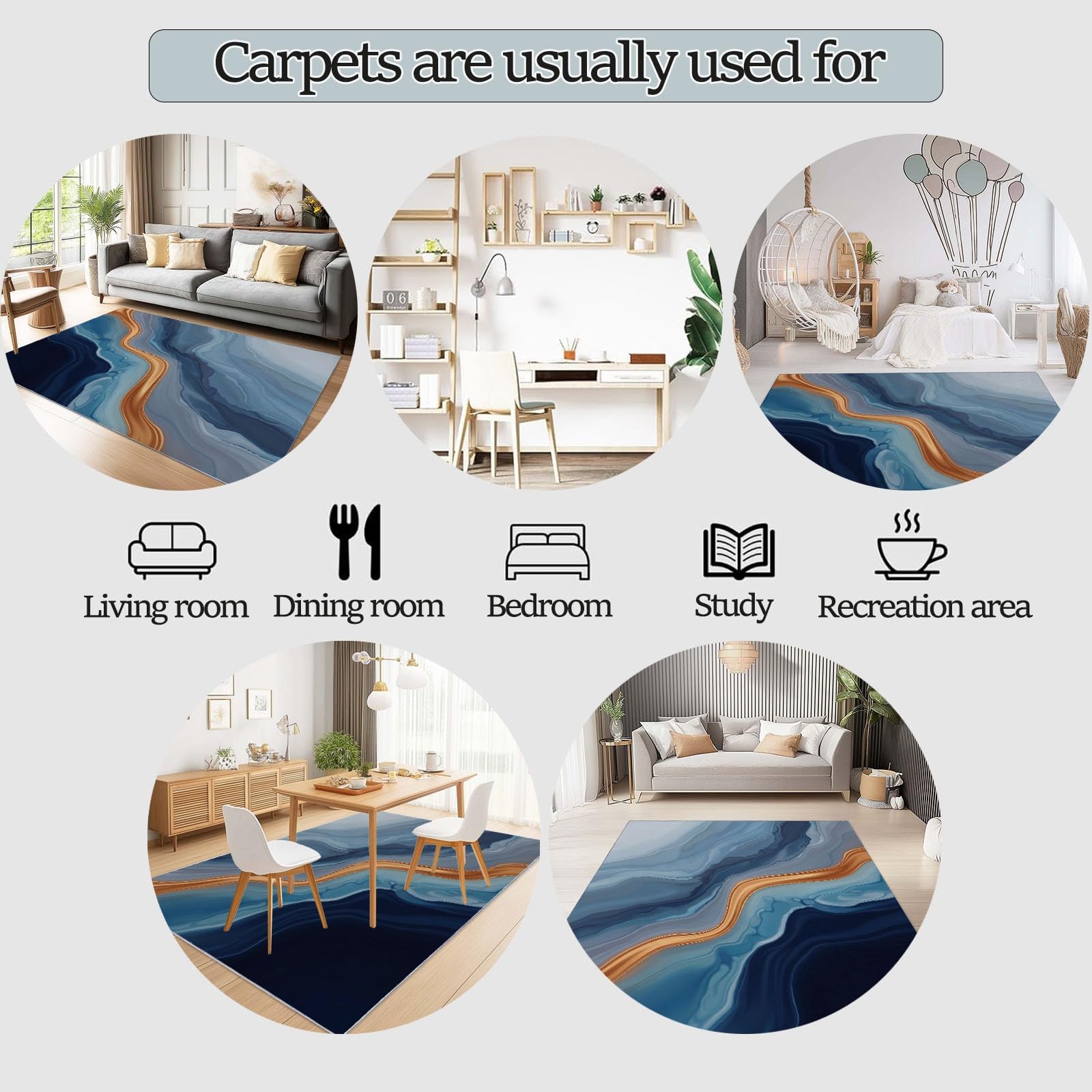 Tapis D'Appoint Abstrait Rayures 120 x 180 cm, Doux Lavables Antidérapant Enfants Adultes, Bleu Moderne Décoratif Tapis pour Salon Chambre Jeux