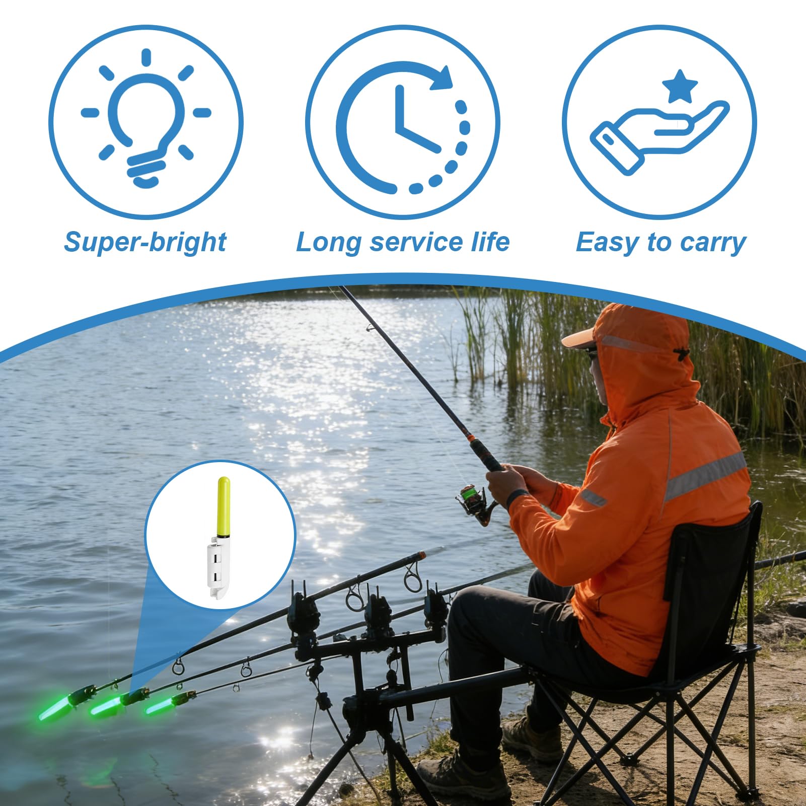 Luces Punta Caña Pescar Campanas Alarma Pesca Nocturna Impermeables con Hebilla Accesorio Señal Picada