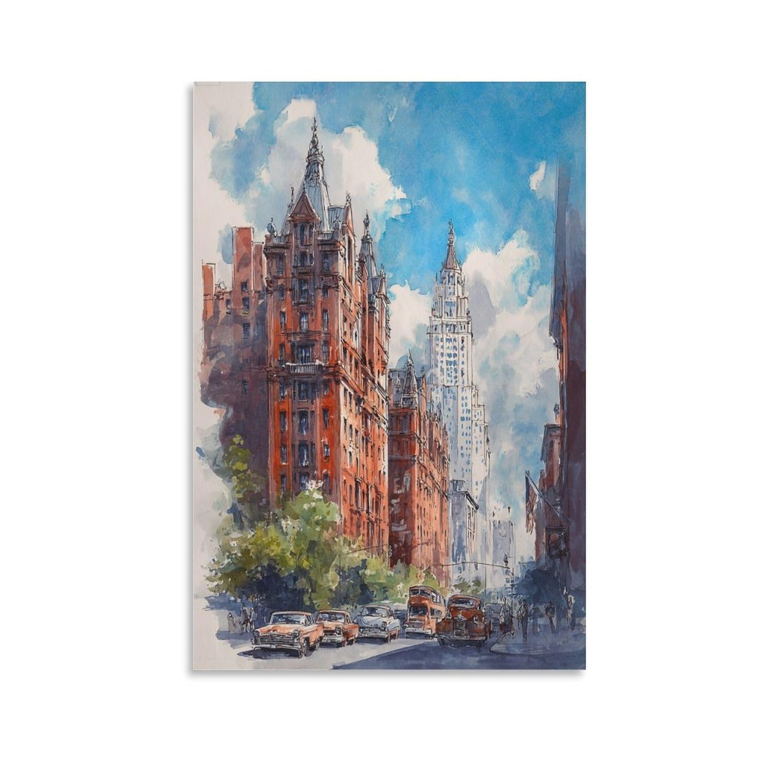 CNAHEIZ Atlanta City Watercolor 24x36inch(60x90cm) Vintage Travel Poster Watercolor Canvas Art