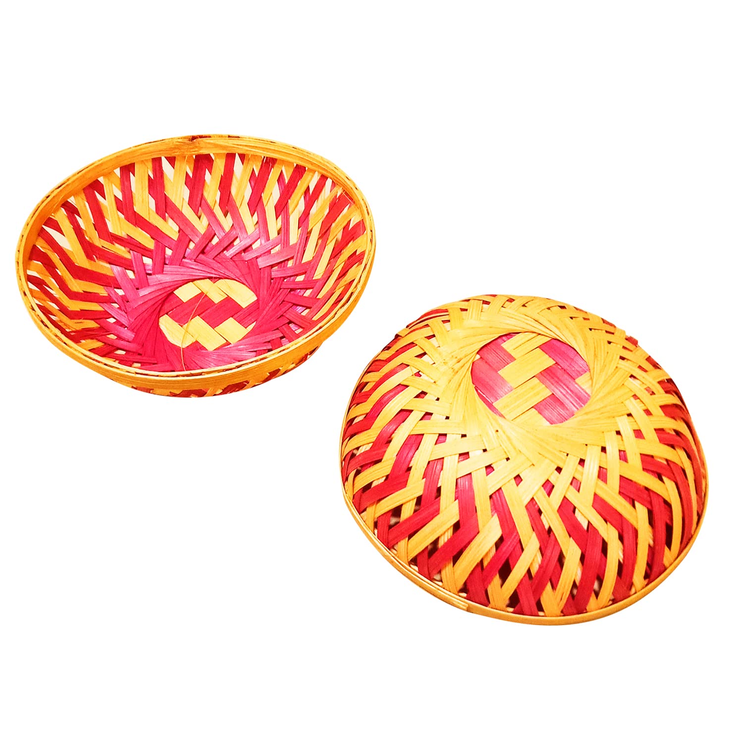 Pooja Ghar Handmade Colorful Round Shape Bamboo Basket for Wedding and Festival Gift Purpose (Pack of 4, 12 Inch) (B09XXN6VFB) Amazon Price History, Amazon Price Tracker