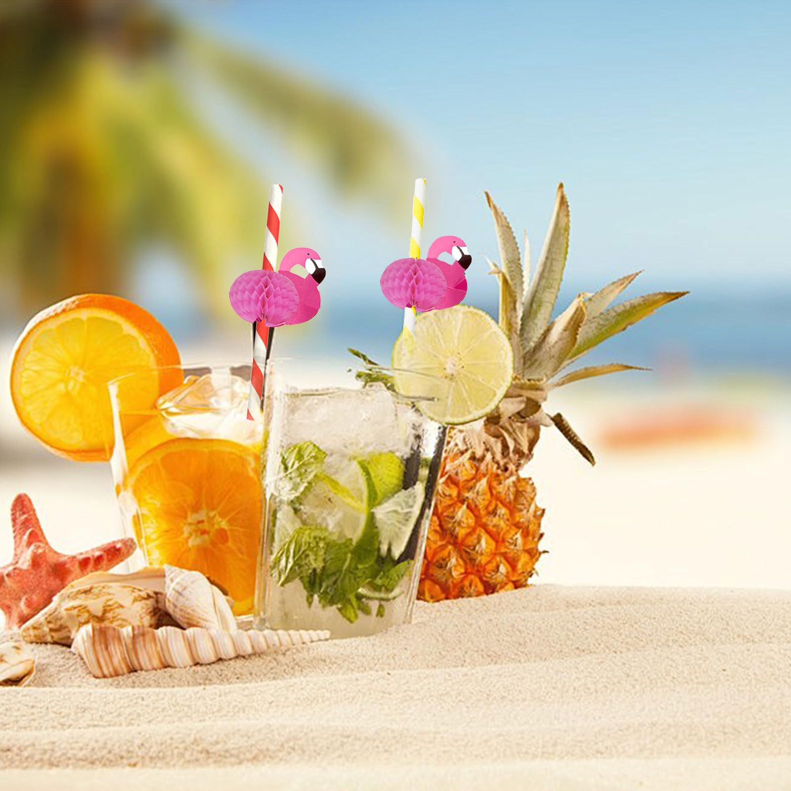 50 x Strohhalme Papier 3D Frucht Papierstrohhalme Bunt Strohhalm Cocktail | Trinkhalme Papier 20 cm Biologisch Abbaubare Straws Lustige für Sommerparty Hawaiianische Tropische Party Cocktail Bars Deko