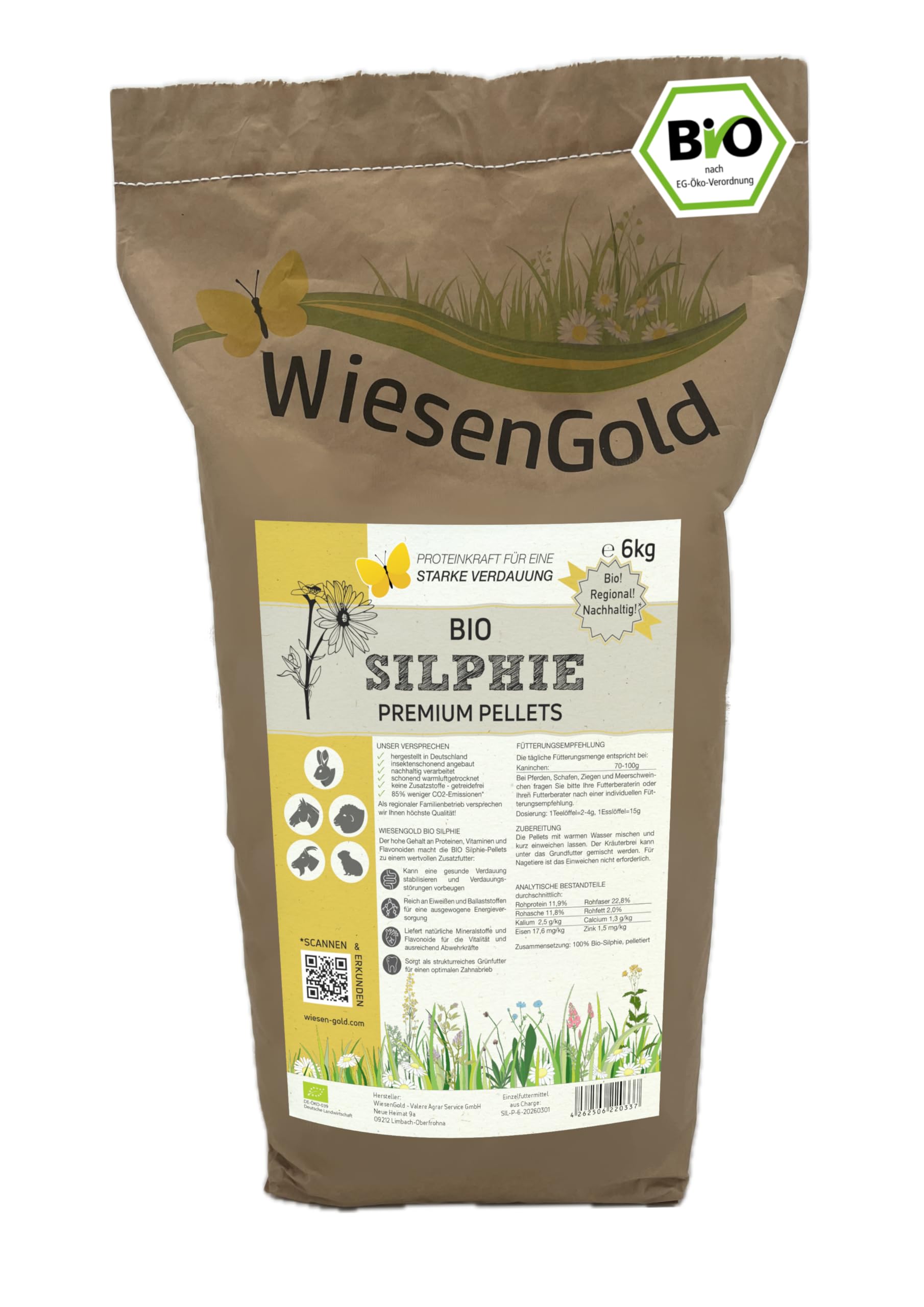 Bio Silphie Pellets (6 kg) – proteinstarkes Struktur- & Ergänzungsfutter für eine stabile Verdauung, reich an Ballaststoffen, Mineralstoffen & Flavonoiden, CO₂-sparend verarbeitet