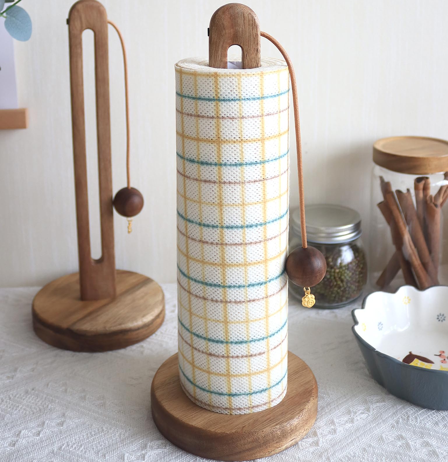 Küchenrollenhalter Stehend, Küchenpapierhalter Holz aus Akazienholz, Küchenrolle Halter für Standard und Größe Rollen, Papierrollenhalter Stehend für Küche und Esstisch Arbeitsplatte Organisation Küche, Haushalt & Wohnen