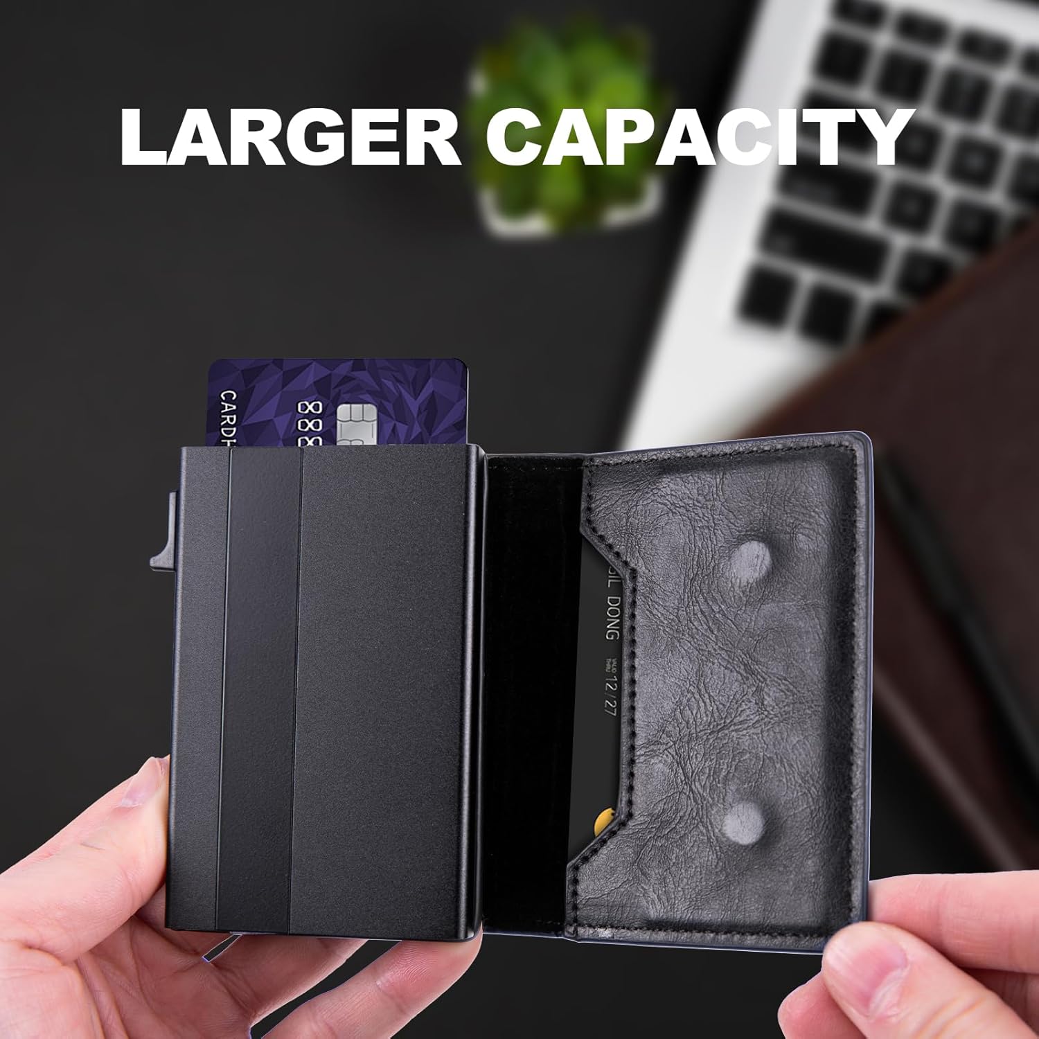 AirTag Wallet for Men, Leather Minimalist Wallet with AirTag Holder, Slim Front Pocket Wallet RFID Blocking, Pop-Up Card Case & ID Window - Image 8