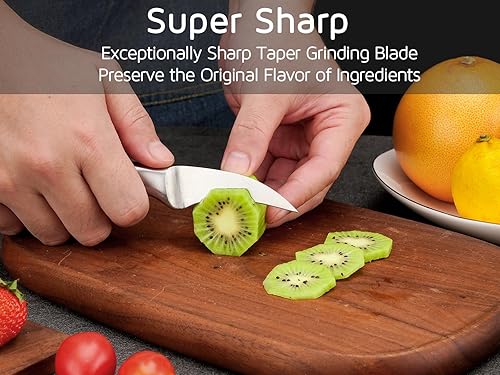 Miniatura 4 de WELLSTAR Cuchillo de pelar con pico de pájaros de 2.5 pulgadas, hoja curvada de acero inoxidable de alto carbono afilada para cortar frutas y