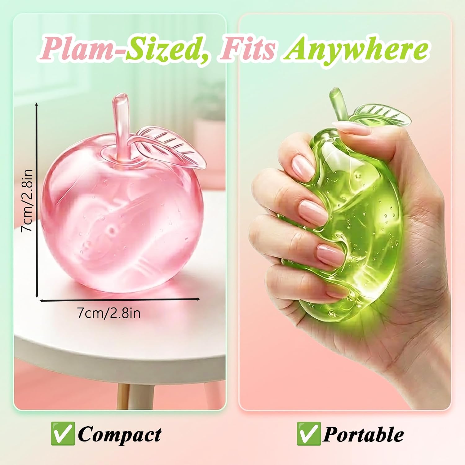 2-Pack Pink & Green Apple Squishy, Slow Rising Squishy Apple Stress Ball | Soft Squeeze Toys for Anxiety, Cute Fidget Sensory Toy Gift for Adults & Kids