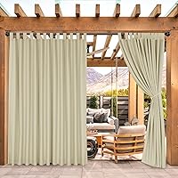 Bonzer Waterproof Outdoor Curtains 100x84 Inch Beige - Weatherproof Tab Top for Patio Porch Gazebo Pergola Cabana Deck, 1 Panel