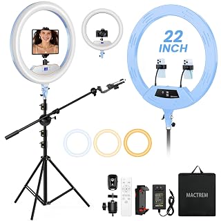 Kit Ring Light 55,9cm com Tripé de 75 Polegadas, Visor LCD e 2 Portas USB
