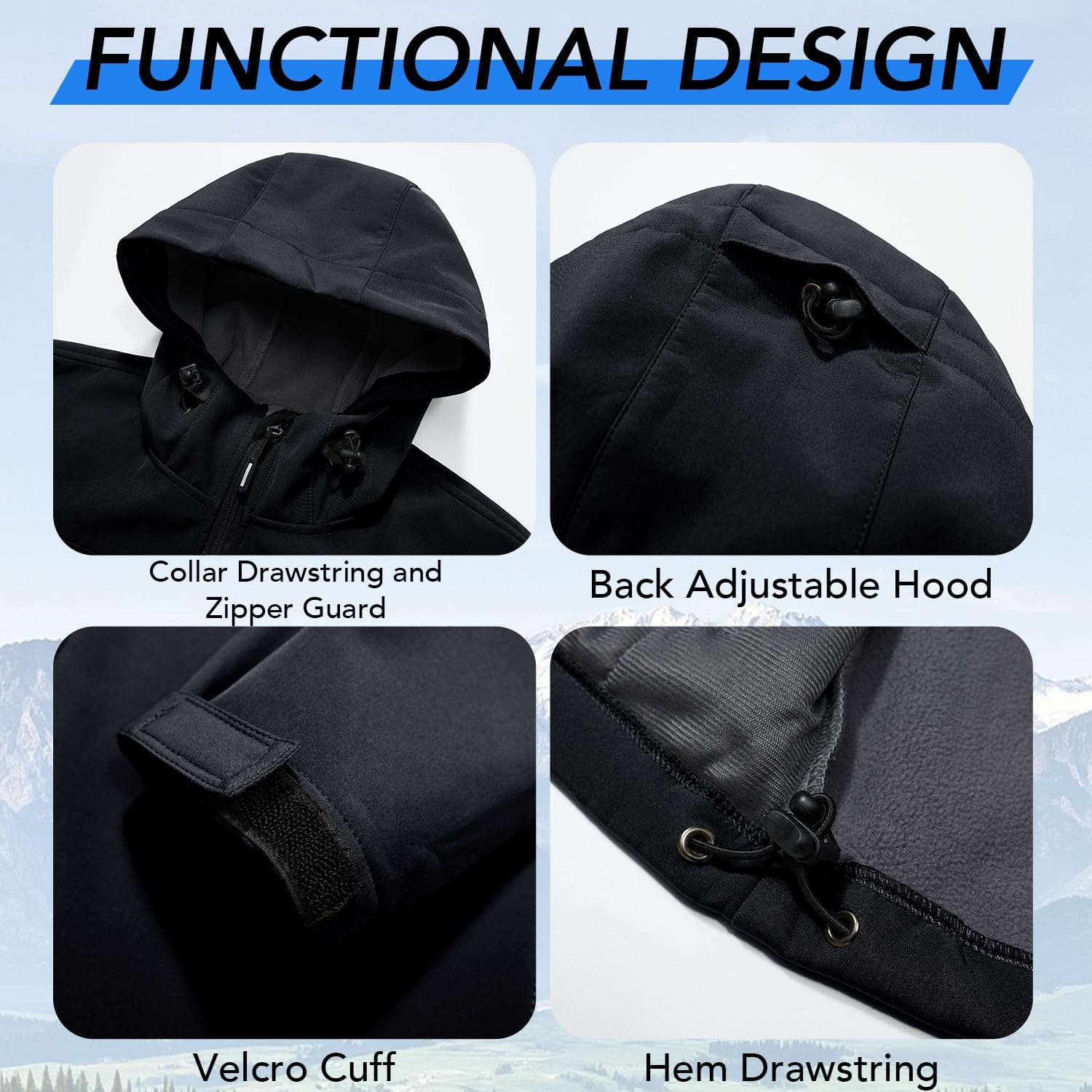 Garemcy Men's Insulated Softshell Jacket Water Resistant Lightweight Fleece Lined Windbreaker with Hood - Image 5