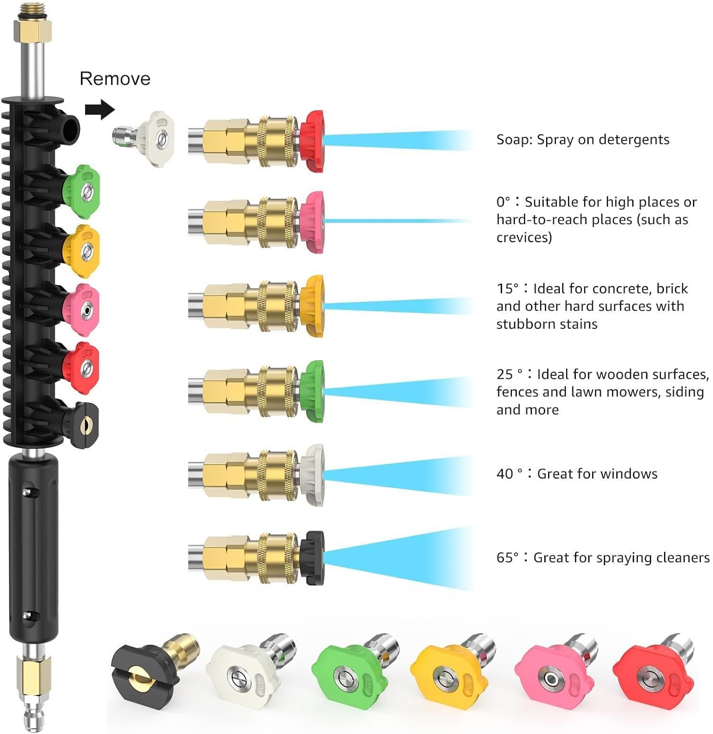 Pressure Washer Extension Wand Set, 4000PSI Power Washer Lance with 60° 90° Curved 60° Large U Rods and 6 Spray Nozzle Tips, Complete Spray Kit Replacement