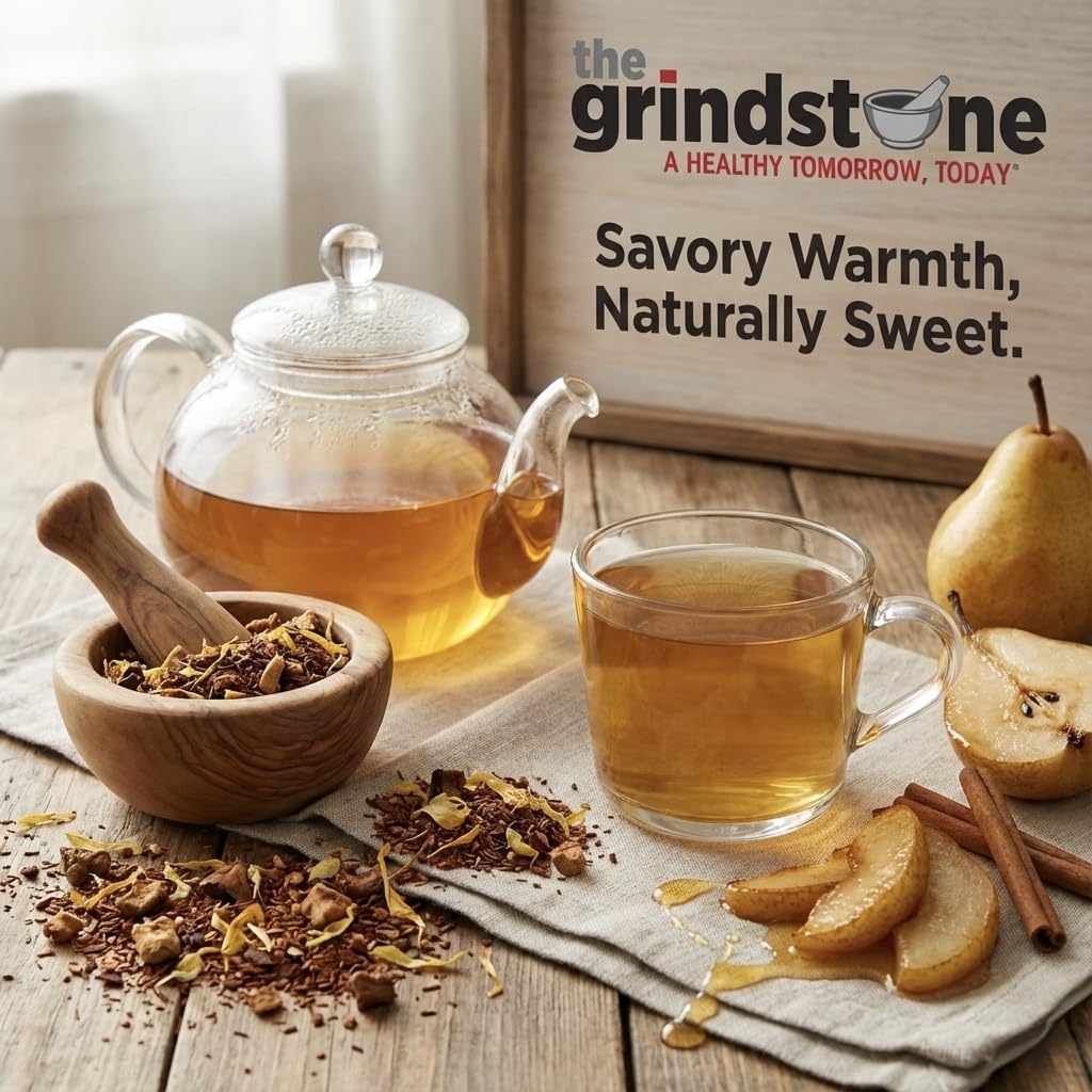 The Grindstone, Organic Caramelized Pear Tea, Fairtrade Certified, Loose leaf Tea, Caffeine Free, PET Snap-on Reusable Kilner Jars, Pack of 2