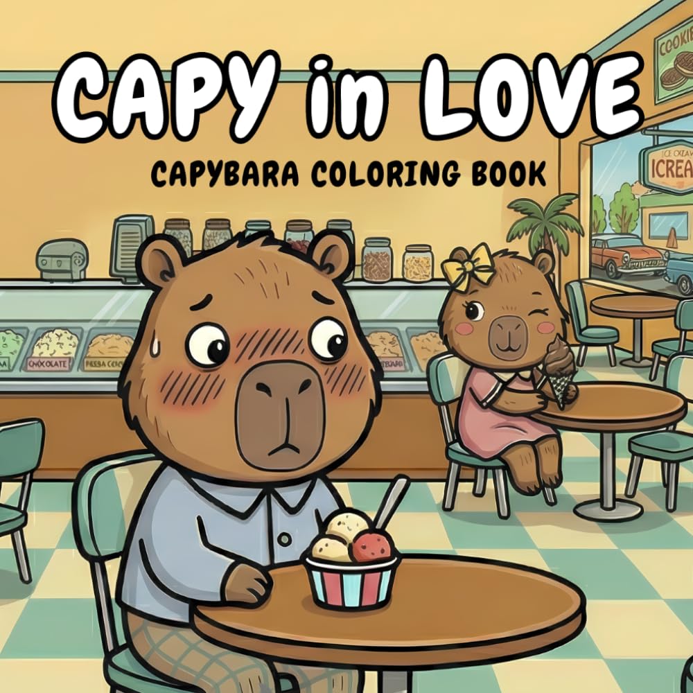 Capy in Love - Capybara Coloring Book: Cute Kawaii Coloring Book with Bold and Easy Designs for Relaxation - Adorable and Simple Scenes for Older Kids, Teens, and Adults