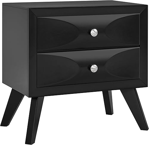 Yaheetech Mesita de noche con 2 cajones y patas de madera maciza, mesita de noche casi totalmente montada, mesita de noche grande con