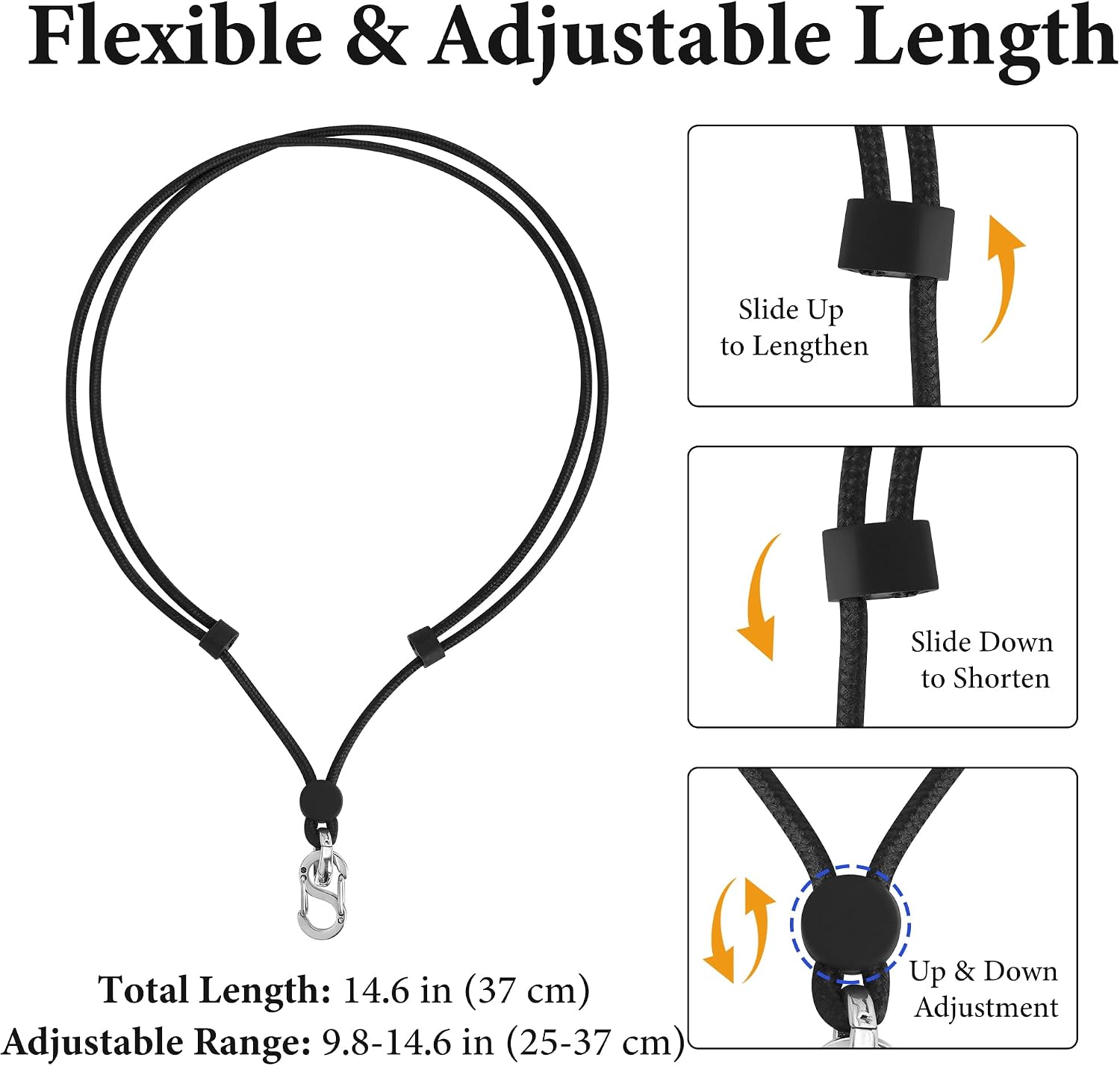 GEEKRIA Neck Strap Compatible with Plaud NotePin & NotePin S Voice Recorder, Adjustable Length 10-15 inches with Secure Alloy Hook, NotePin Accessory (Black/Silver Hook) image 2