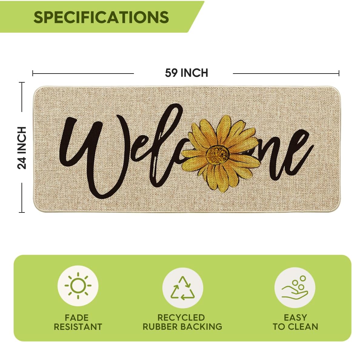 Artoid Mode Sunflower Welcome Spring Doormat, Summer Home Decor Low-Profile Switch Rug Door Mat Floor Mat for Indoor Outdoor 24x59 Inch