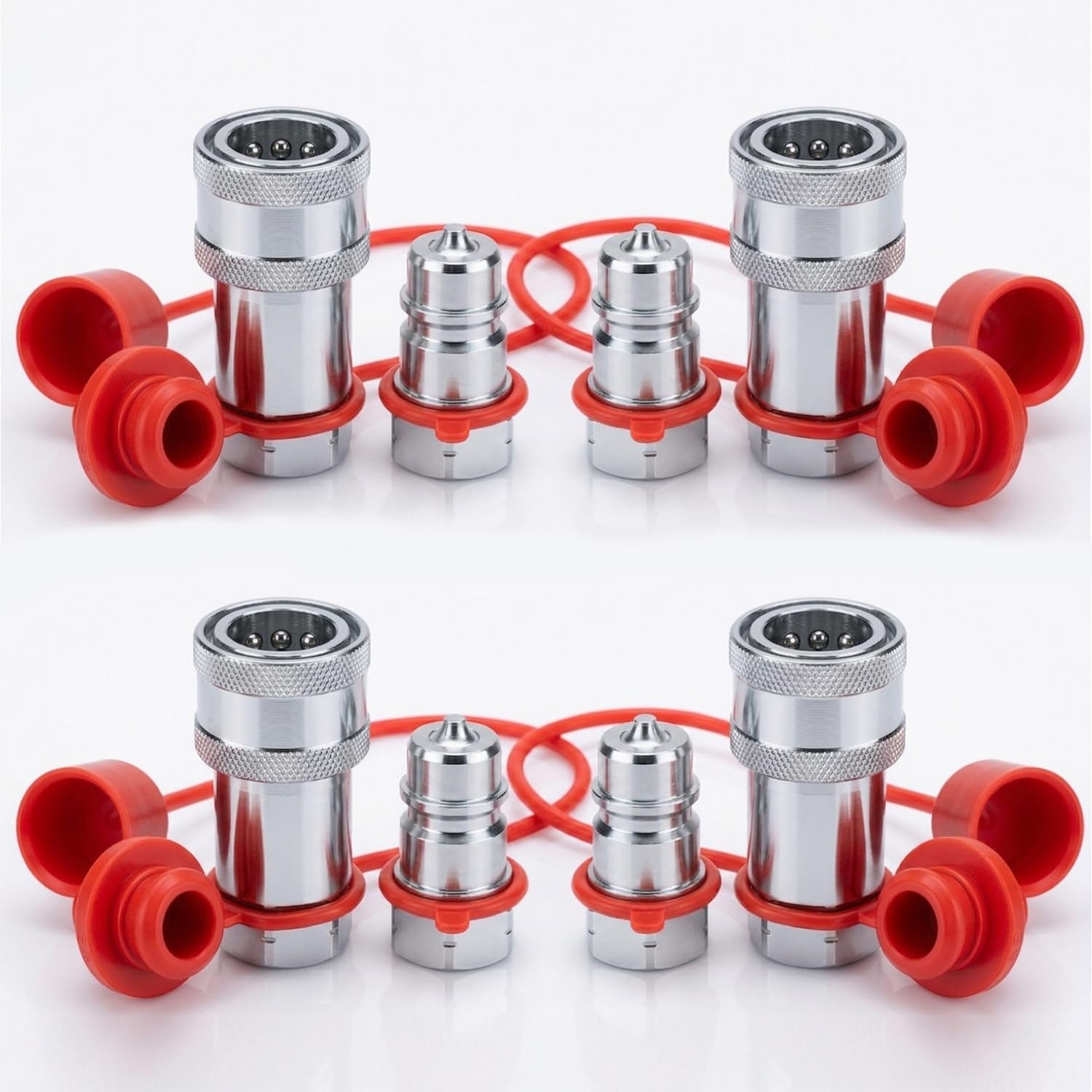 Decohongdi Men's Silver Iso 7241-1 A Series Hydraulic Quick Disconnect Coupler Set, 1/2" Npt & Fe, Poppet Valve, Carbon Steel, For Tractor, Agricultural & Industrial Hydraulics With Dust Caps, 4Packs