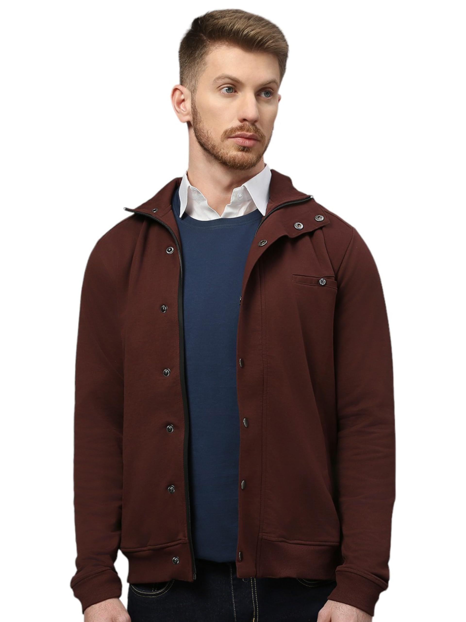 Men's Standard Length Cotton Blend Solid Regular Jacket