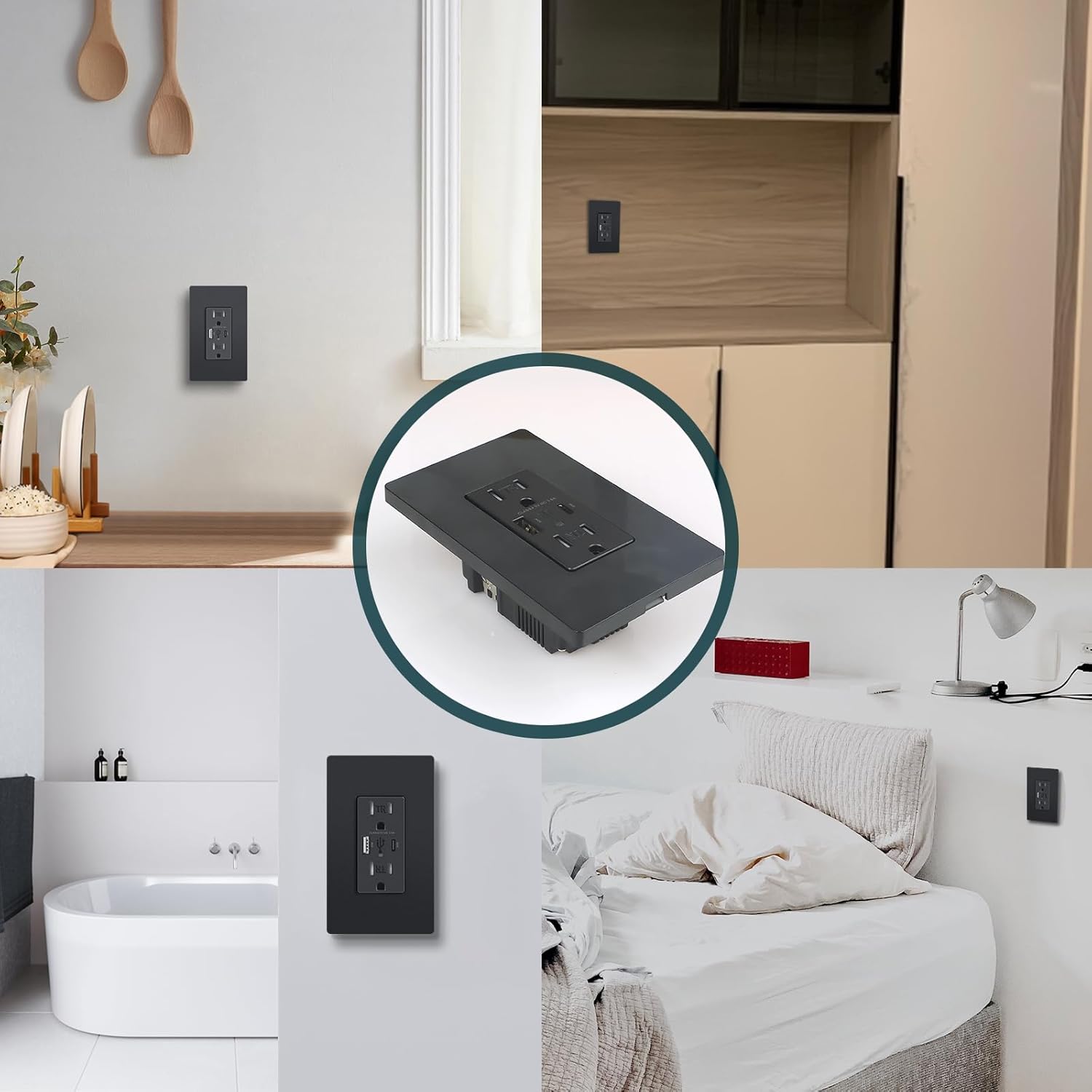 TOPELER USB C Wall Outlet, 30W in-Wall Charging USB Power Outlet, 15 Amp Tamper-Resistant Electrical Socket with Type C/A Ports, Screwless Wall Plate Included, UL Listed, Black, 10 Pack