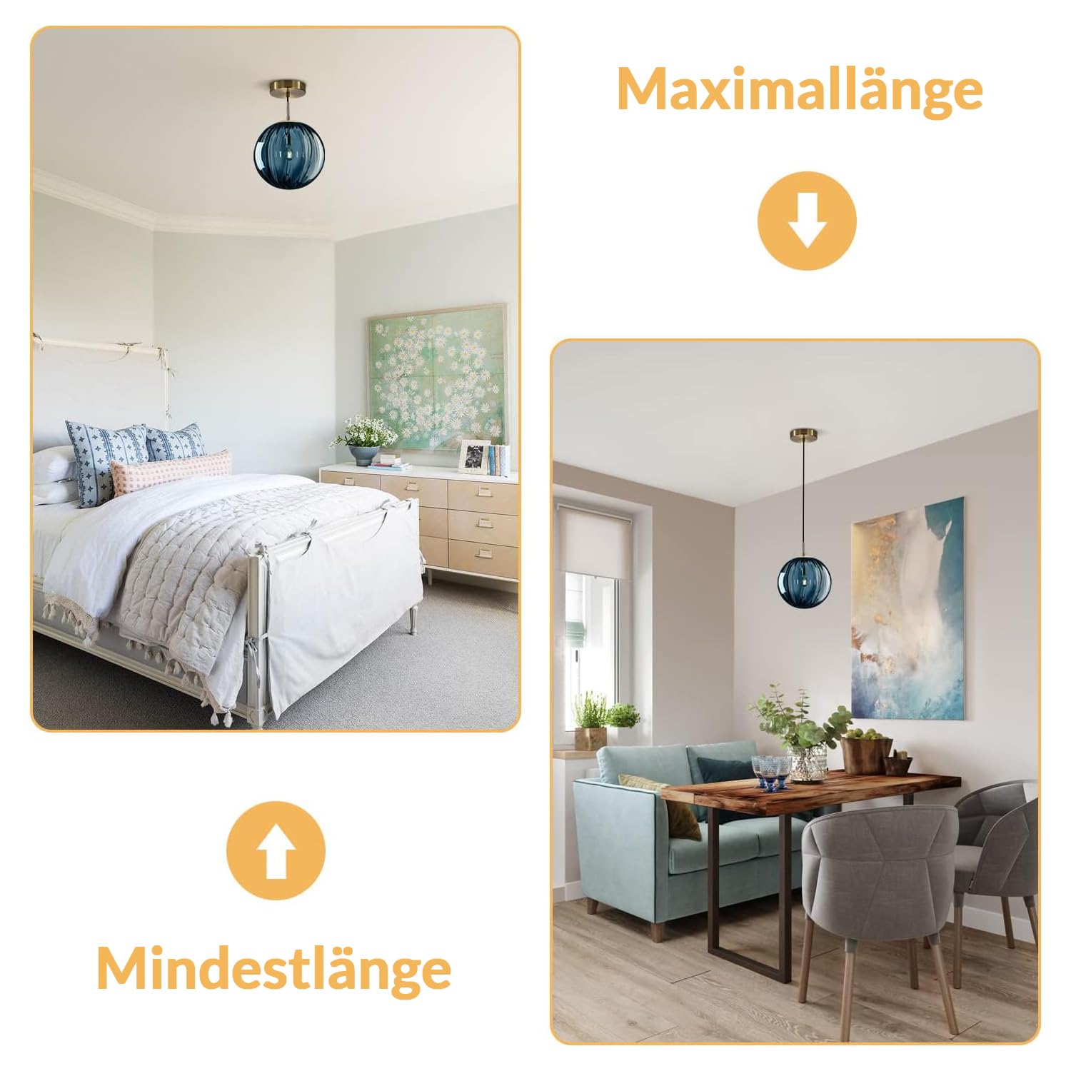 KCO Moderne Moderne Pendelleuchte Esstisch Glaskugel – Farbglas-Serie in Blau,Hängeleuchte Ø 25 cm – Höhenverstellbar mit E27-Fassung