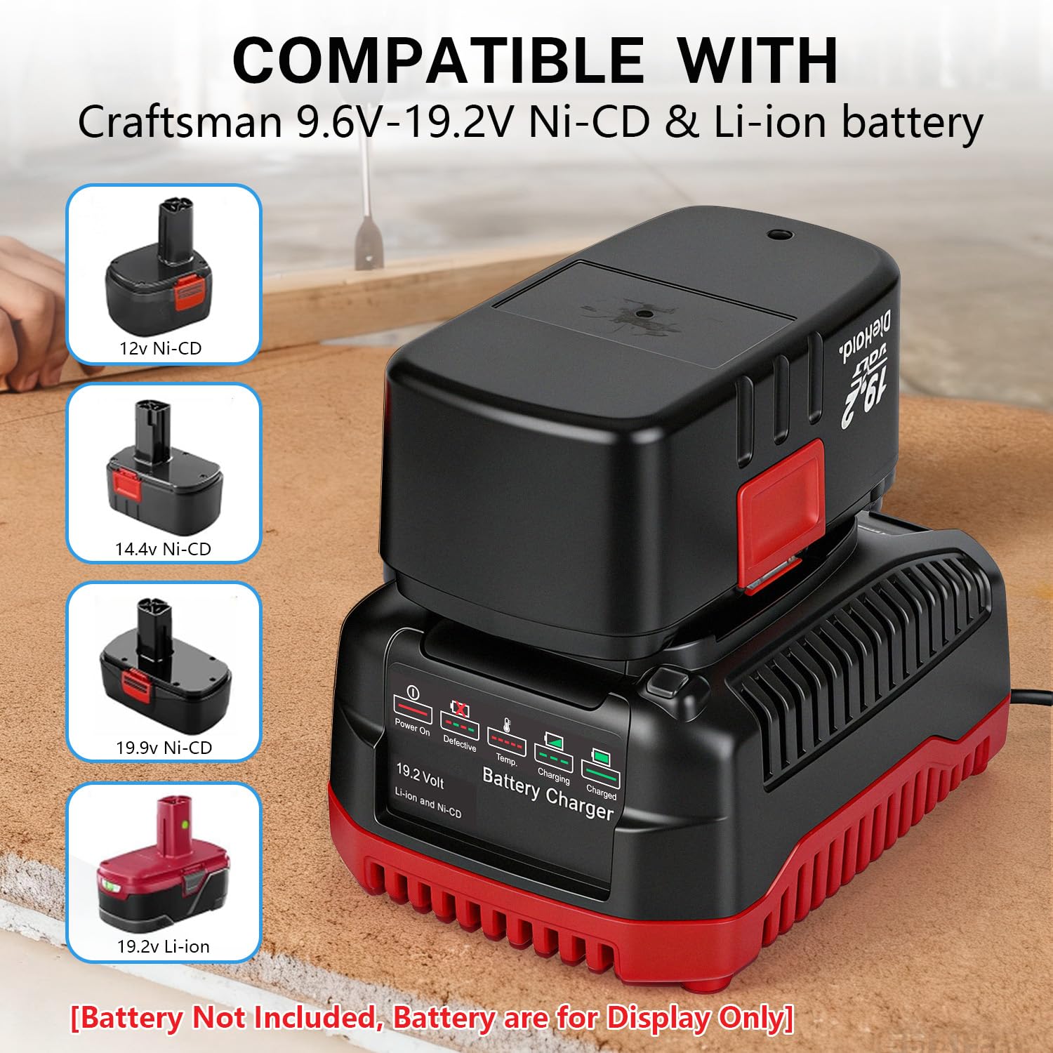 Choerinton Chargeur rapide pour batteries Craftsman 9,6 V à 19,2 V C3, charge rapide compatible avec 11375 11376 130279005 130279003 1323903 PP2011 PP2020 PP2025 PP2030, Ni-Cd et lithium