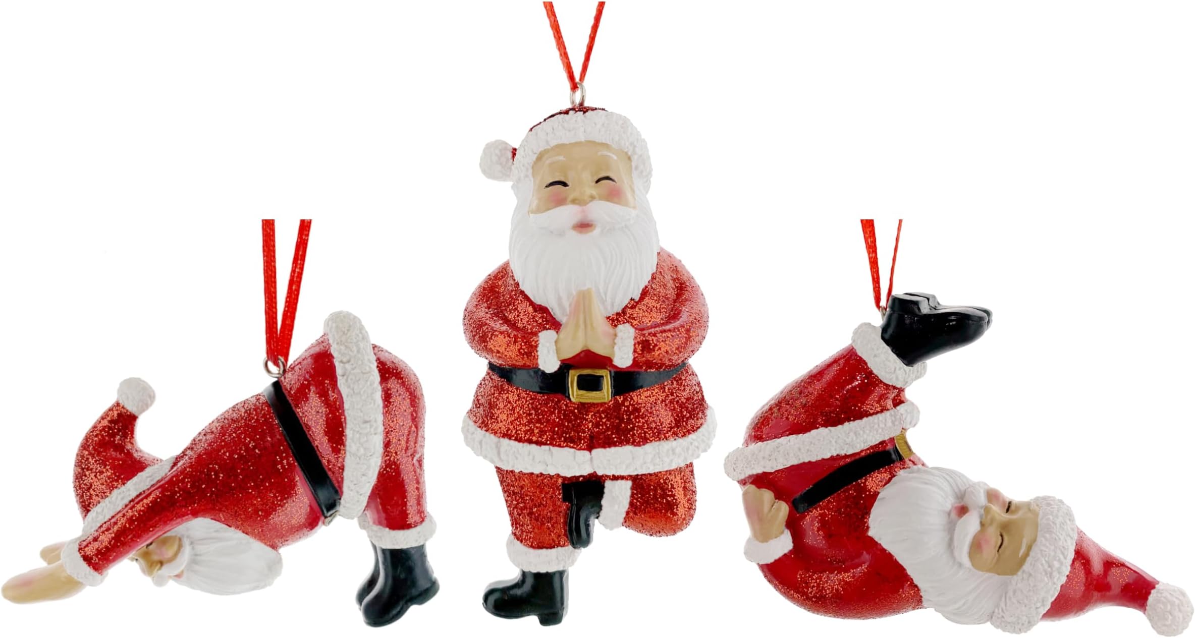 Yoga Christmas Ornaments - Set of 3 Yogi Santas in Yoga Poses