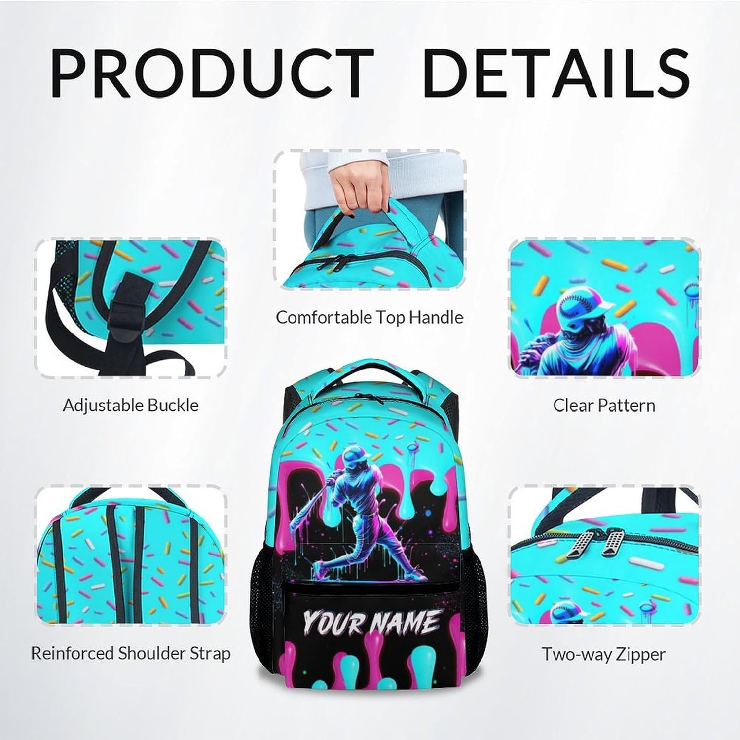 Boys Baseball Backpack for Teens Custom Bookbag with Name - Personalized Kids Schoolbag with Drip Print for Sport Lovers Team School Supplies (17 Inch)
