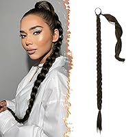 Vista 113 de BARSDAR Extensión de Cola de Caballo Trenzada de 30 Pulgadas de Largo - Extensiones de Cabello de Cola de Caballo Trenzada Rubia Recta Envolvente