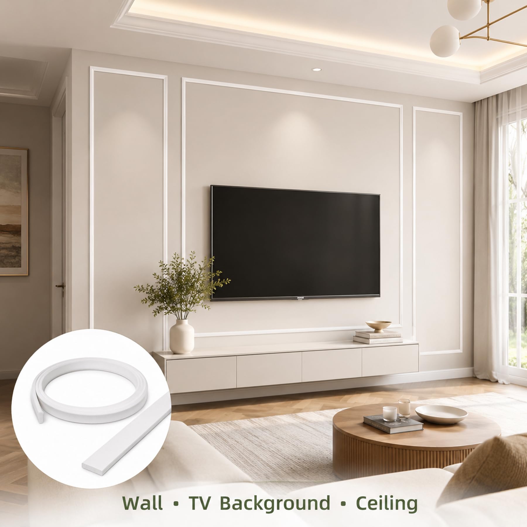 Modanatura Adesiva per Pareti PVC Flessibile Modanature per Pareti per Porte, Finestre, Specchi Flessibili, Pareti, Soffitti, Pavimenti, Armadi, Bianco W 6cm, L 6m