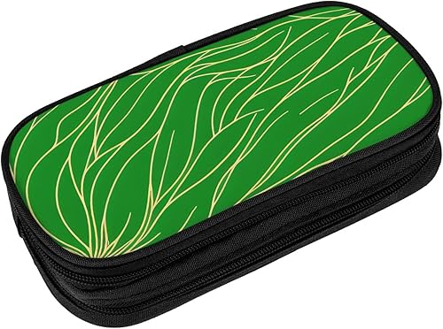 Miniatura 3 de BUULOO Caja de lápices de flores verdes con cremallera, organizador de estuche de lápices de dibujo vacío 3 compartimentos, bolsa multifuncional