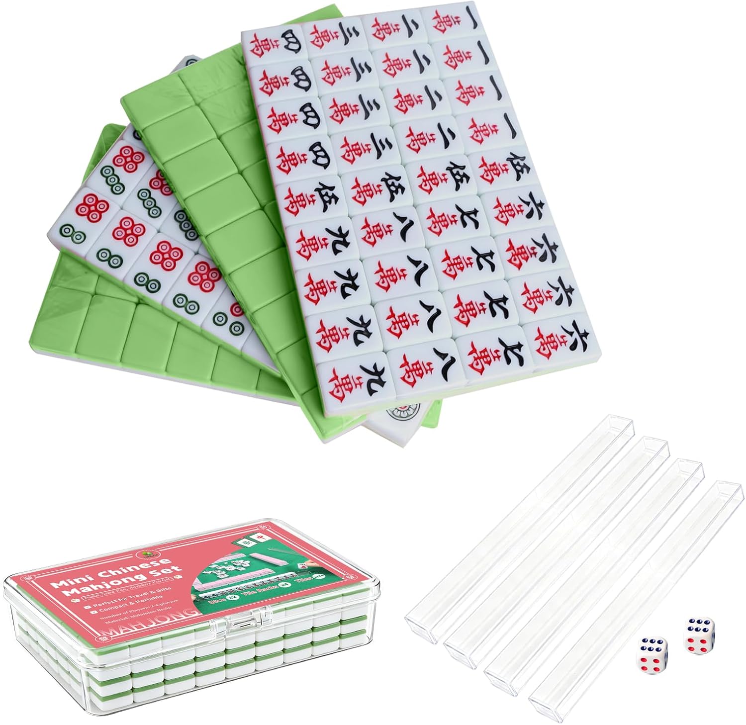 Mini Chinese Mahjong for Travel,144 Pcs Pink Mahjong Tile Set Cute,Portable Travel Mahjong Game for Beginners,Enthusiasts,Outdoor Fun|Complete Mahjong Game Set