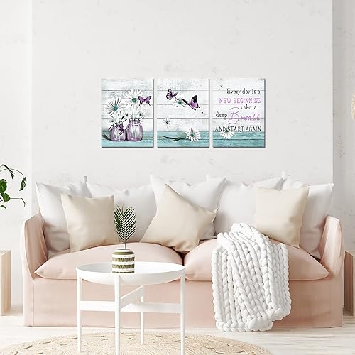 Miniatura 2 de Nachic Wall Arte de pared rústico de margaritas y mariposas, para granja, citas inspiradoras, imágenes artísticas, impresiones en lienzo, pinturas