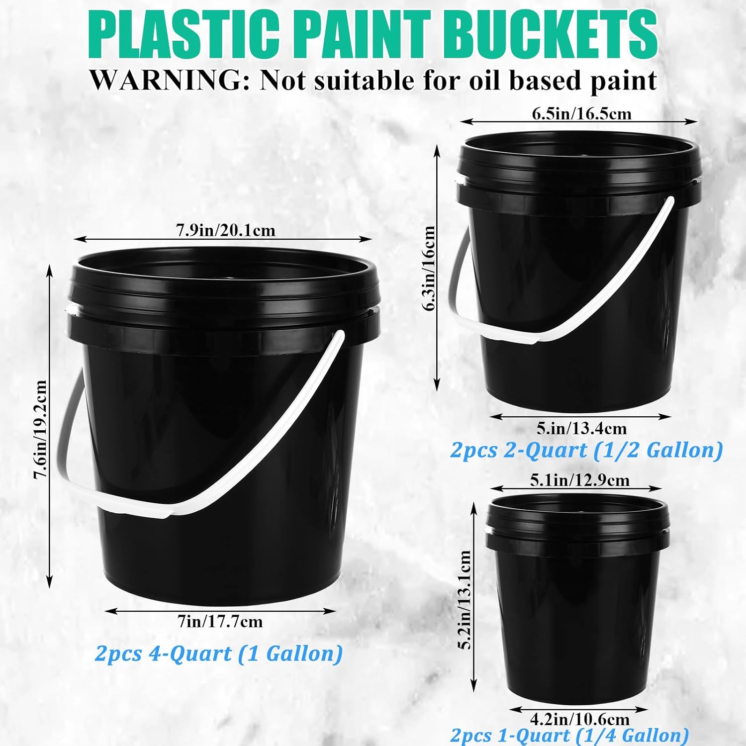 Acrux7 6 Pack Plastic Paint Containers with Lids, 1 Gallon (2) + 2 Quart (2) + 1 Quart (2) Empty Paints Buckets with Handles, Small Pastic Paint Cans Container for Leftover Paint, Crafts, Arts - Image 2