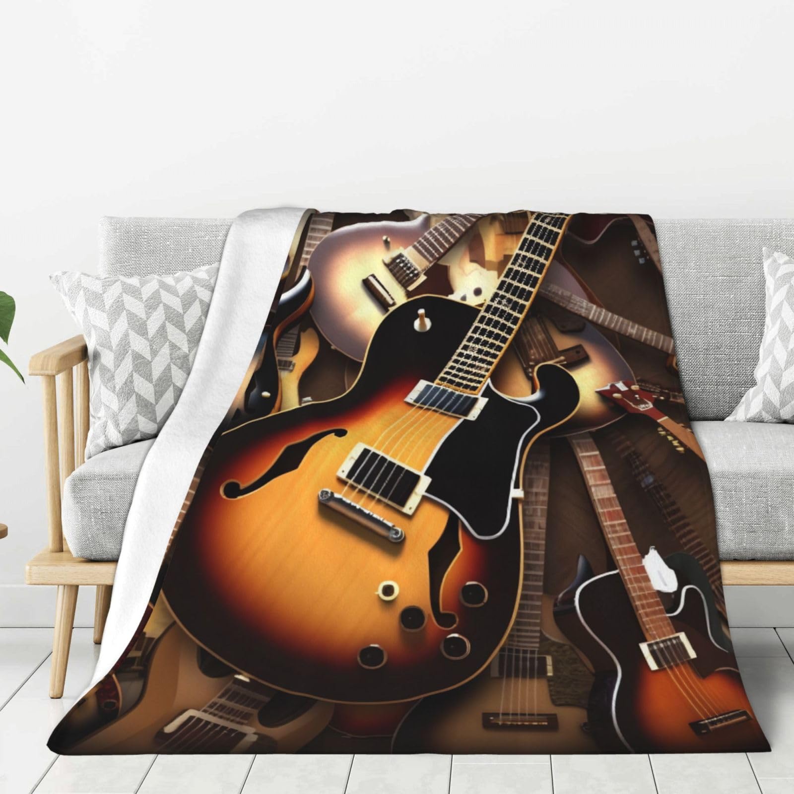 Music Guitar Throw Blanket Plush Flannel Fleece Blanket, Soft Lightweight Cozy Blankets 60"X50" for Bed Couch Sofa Travel