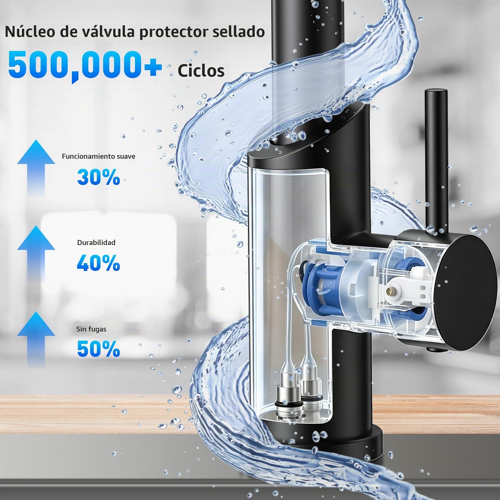 Grifo Cocina Extraible, Grifo Cocina Fregadero 360° Giratorio Con Dos Modos De Salida De Agua Grifo De Cocina,Grifo Monomando Cocina Mezclador De Arco Alto Acero Inoxidable 304 Cepillado (Negro)
