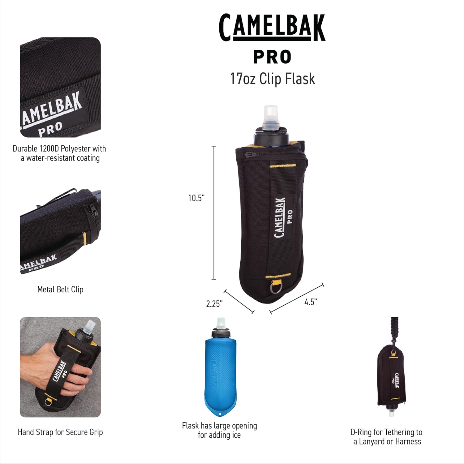 CamelBak Pro Tool Belt | Rugged | Durable | Adjustable | Tool Pockets | Flask | Hammer Loop | Gear Clip | 1200D Polyester