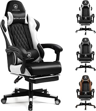 GTPLAYER Gaming Chair, Ergonomic Computer Chair with Footrest, Headrest and Lumbar Support Height Adjustable Gaming Chairs 360  Swivel Office