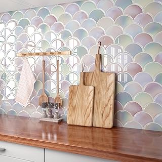 FunStick 15 Pcs Fish Scale Peel and Stick Tile Backsplash for Kitchen Ba...