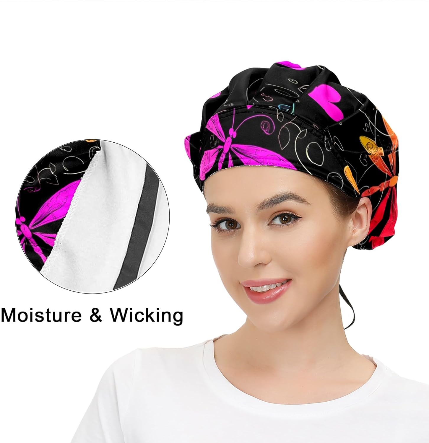 Working Cap with Button and Sweatband Adjustable Tie Back Bouffant Hats Printed Multi Color for Woman Man. - Image 5