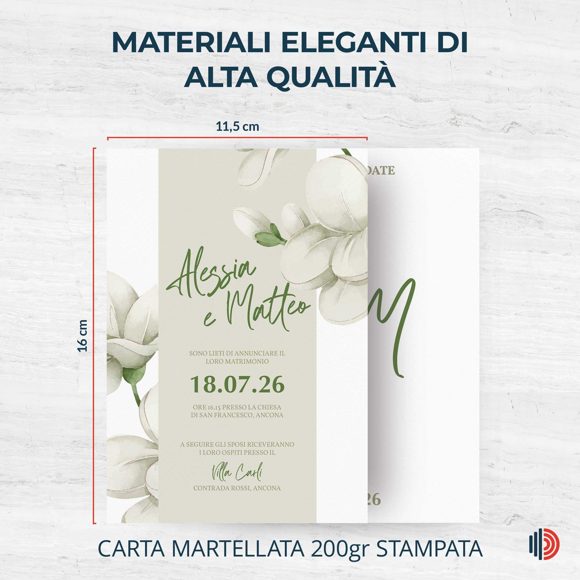 Partecipazioni Matrimonio Personalizzate 8pz Stampa inclusa - Inviti Matrimonio Personalizzabili in Carta Martellata Alta Qualità 200gr - 16x11,5cm - Essential WI-3 EchoPrint