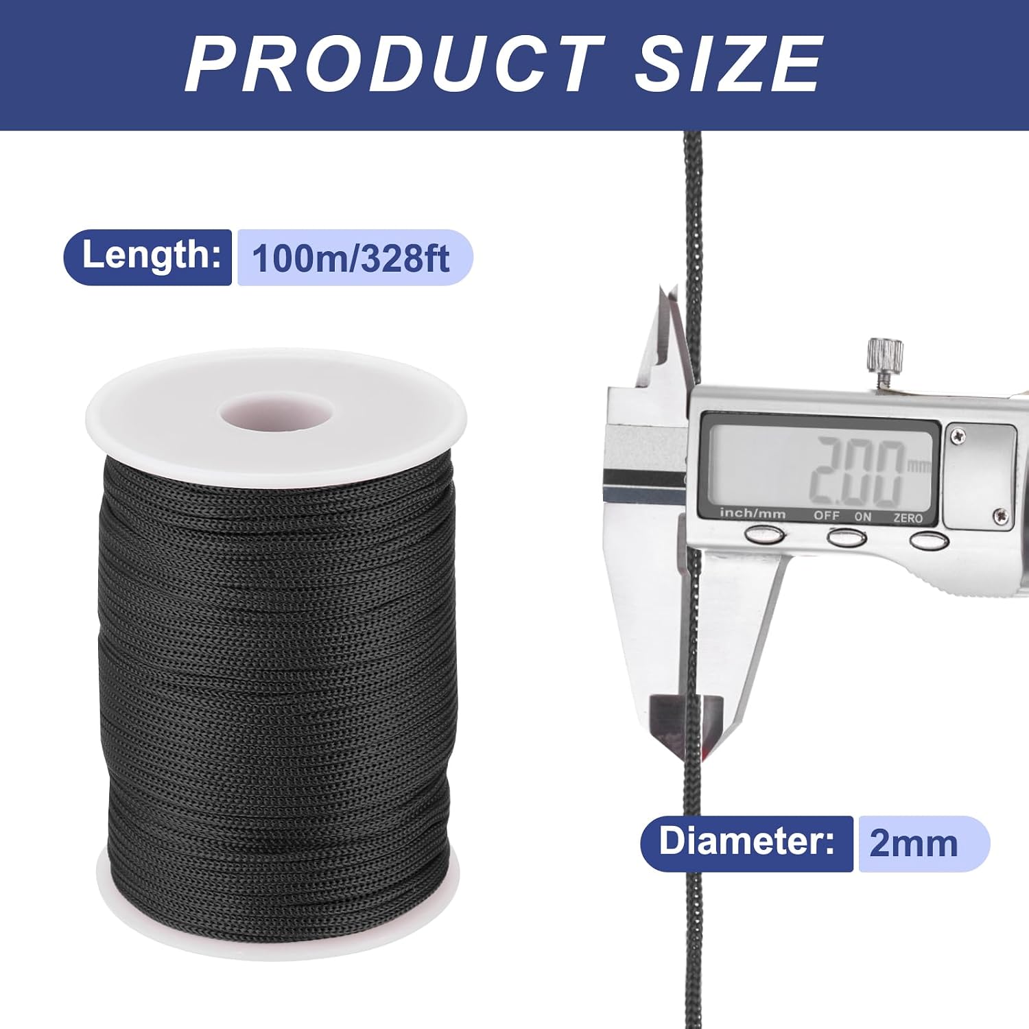 MECCANIXITY 1/12 Inch Polypropylene Rope Braided Ropes, 328ft Nylon Rope Hollow Utility Cord for Clothesline, Camping, Hiking, Outdoor, Black