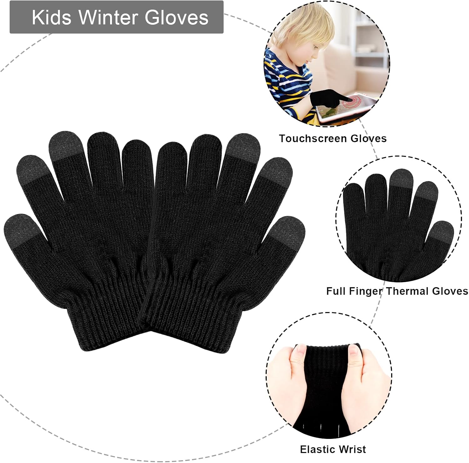 Hicdaw 3PCS Kids Winter Hat Glove Scarf Set Toddler Winter Hat Baby Beanie Hat Knited Warm Set for Boys Girls 4-10 Years
