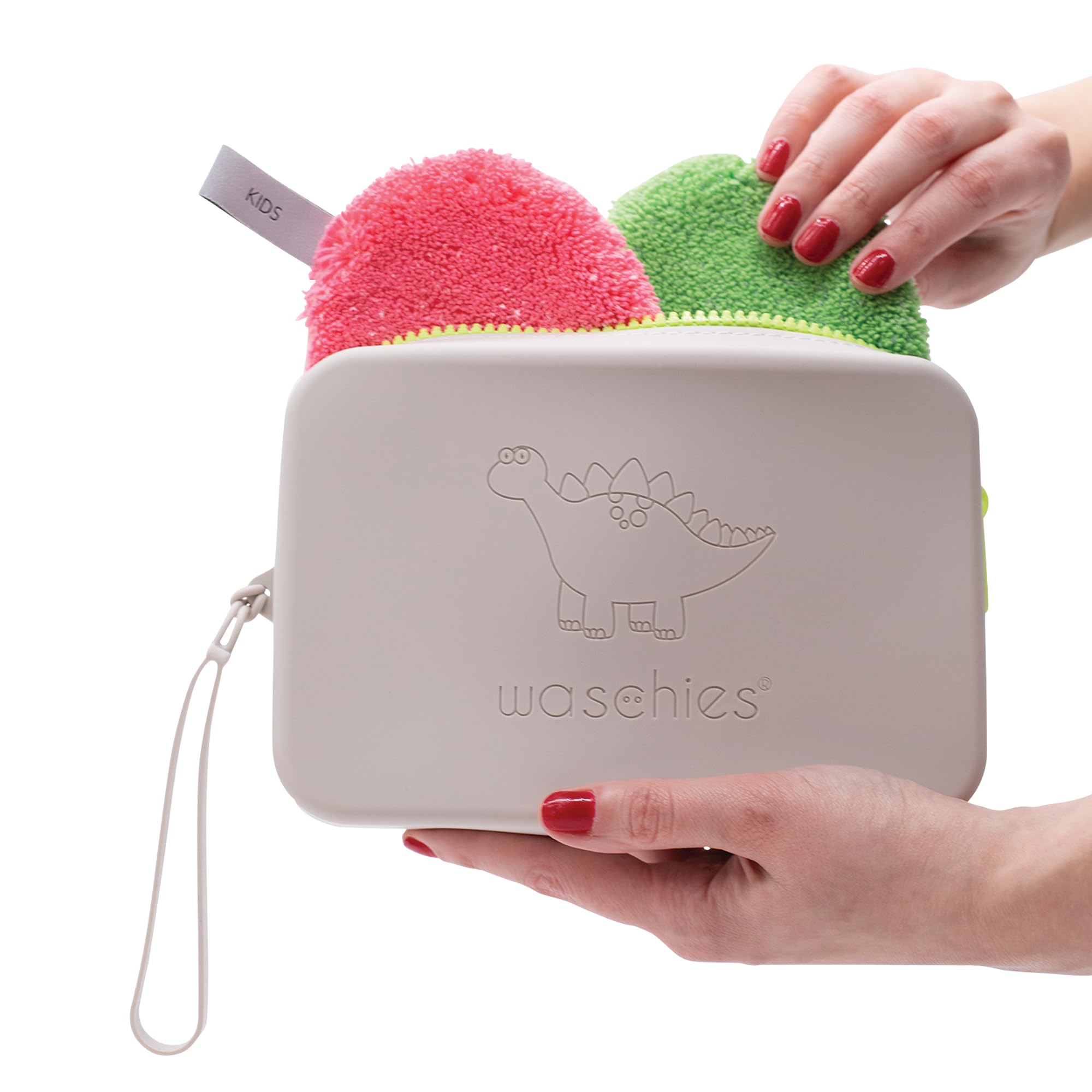 waschies "Travel Set Kids" trwała i wodoodporna torba do przechowywania wraz z wielokrotnego użytku podkładkami do mycia na podróż, nadająca się do prania, zestaw podróżny i prezentowy, szary, M