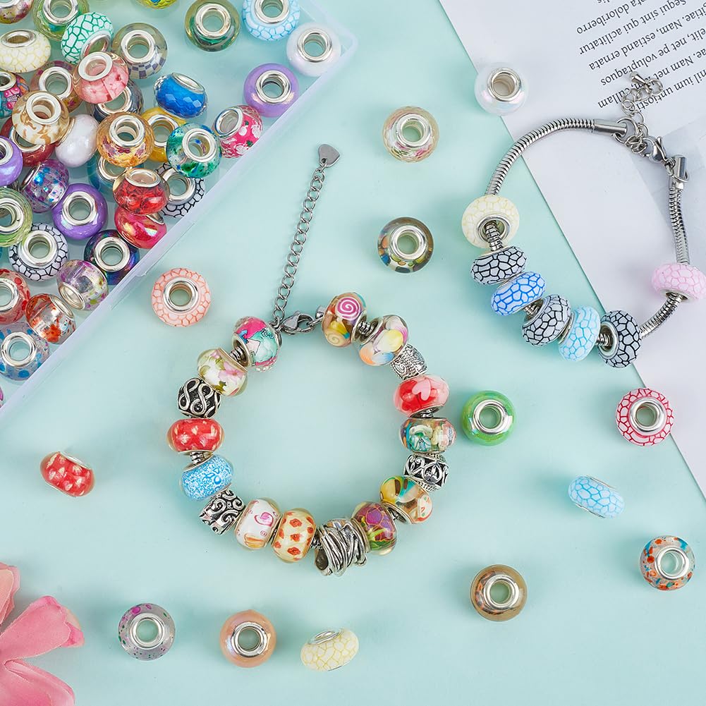 SOFPLATE 1 Box 120Pcs European Christmas Beads Large Hole Resin Spacer Beads Colorful Assorted Lampwork Silver Brass Double Cores Spacers for Beading Jewellery Making Necklace Bracelet Pens Craft - Image 3