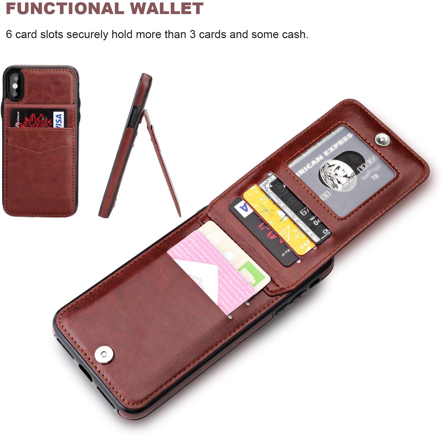 KIHUWEY for iPhone Xs Max Wallet Case Card Holder Kickstand, Brown image 4