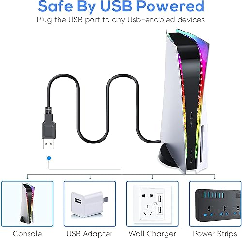 Miniatura 3 de Tira de luz LED para PS5 tiras de luz LED 5050 RGB 7 colores modos de bricolaje cambio de color y regulable con control remoto IR y alimentación USB