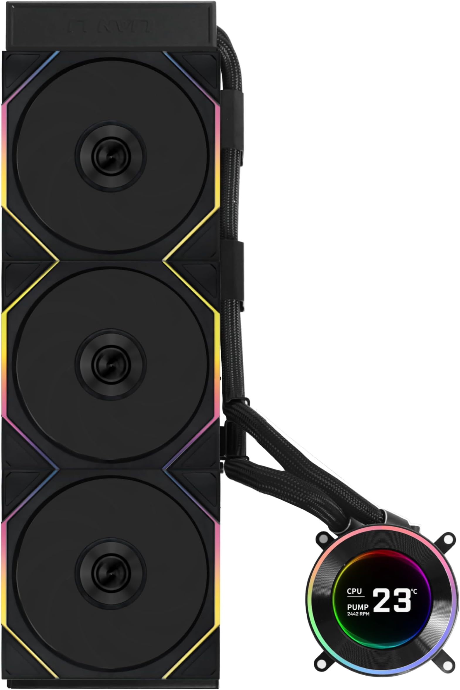 Lian Li Hydroshift II 360 TL RGB Liquid CPU Cooler - 360mm AIO - 3X 120 RGB Fans - 2.1” IPS LCD Screen - 3 Control Mode - Flexible Tubes Clamp - LGA 1851/1700, AMD AM5/AM4 - Black (HS2LCD36TB)