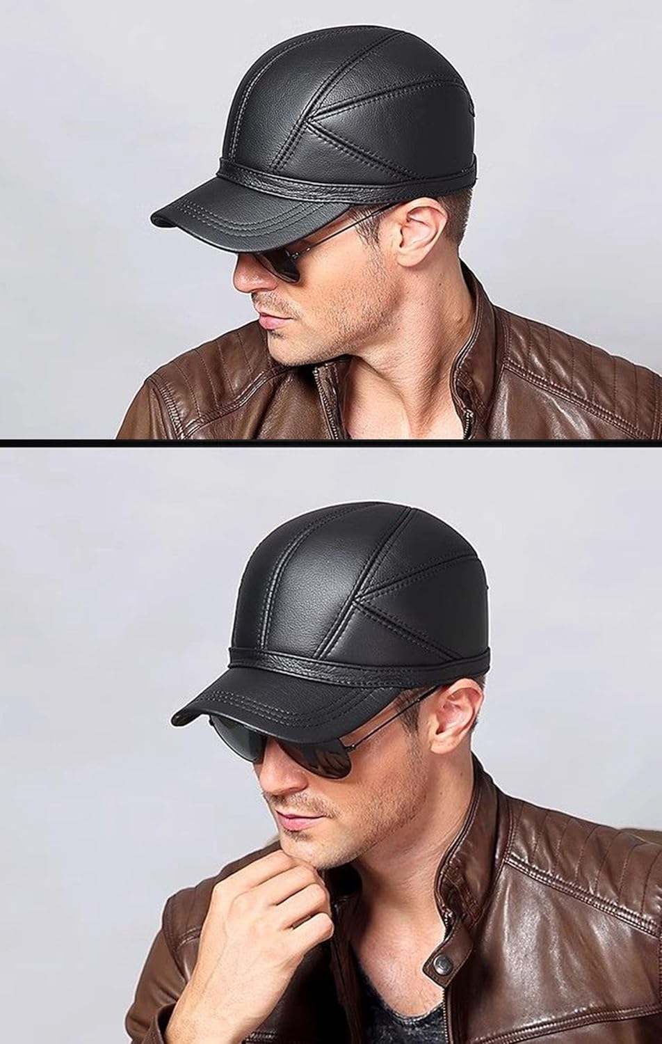 acdiac Men Cowhide hat Winter Warm Outdoor Protect Ear Real Leather Adjustable Baseball Cap