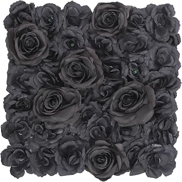12 PCS Black Flower Wall Panels, 15x15inch Artificial Floral Wall Background Silk Flowers Panel Decoration, Faux Rose Backdrop for Home Party Wedding Anniversary Birthday