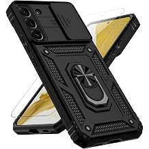 for Samsung Galaxy S22 Case, with Slide Camera Cover HD Screen Protector [Military Grade 16ft. Drop Tested] Ring Holder Kickstand Protective Phone Case for Samsung Galaxy S22 5G, Black